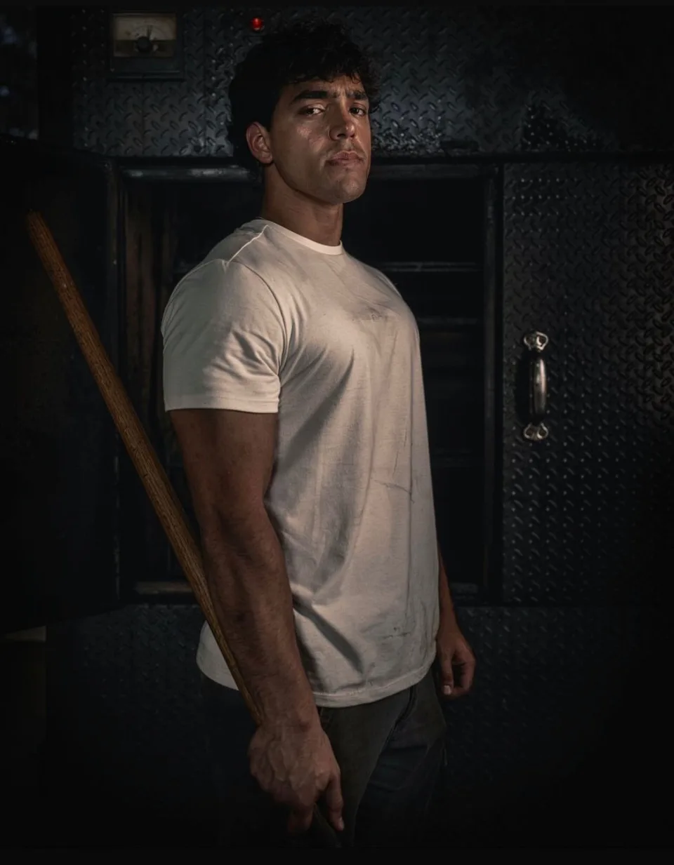 Ivan Chavez standing beside the smoker